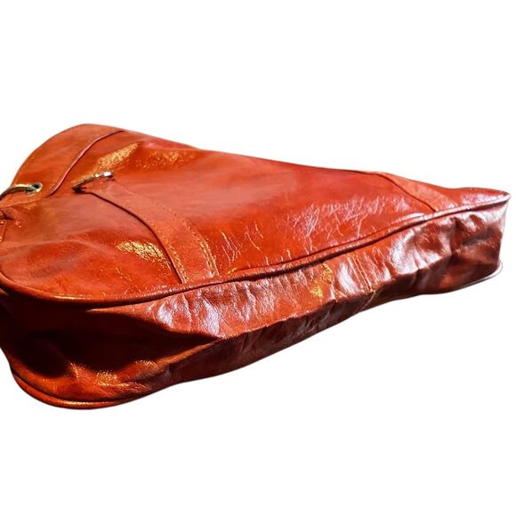 Vintage Tooled Leather Handbag Abstract Art Design Brown Shoulder Purse - Picture 3 of 8